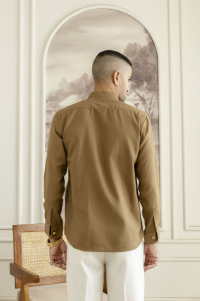 Royal Linen Shacket In Dark Mustard