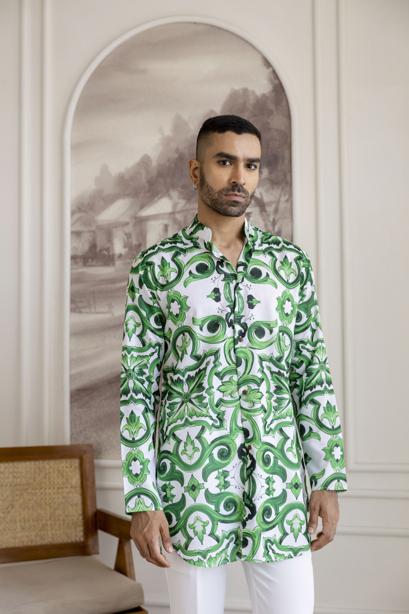 Abstract Print Kurta In Green