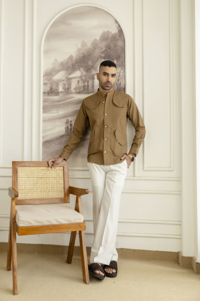 Royal Linen Shacket In Dark Mustard