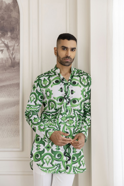 Abstract Print Kurta In Green