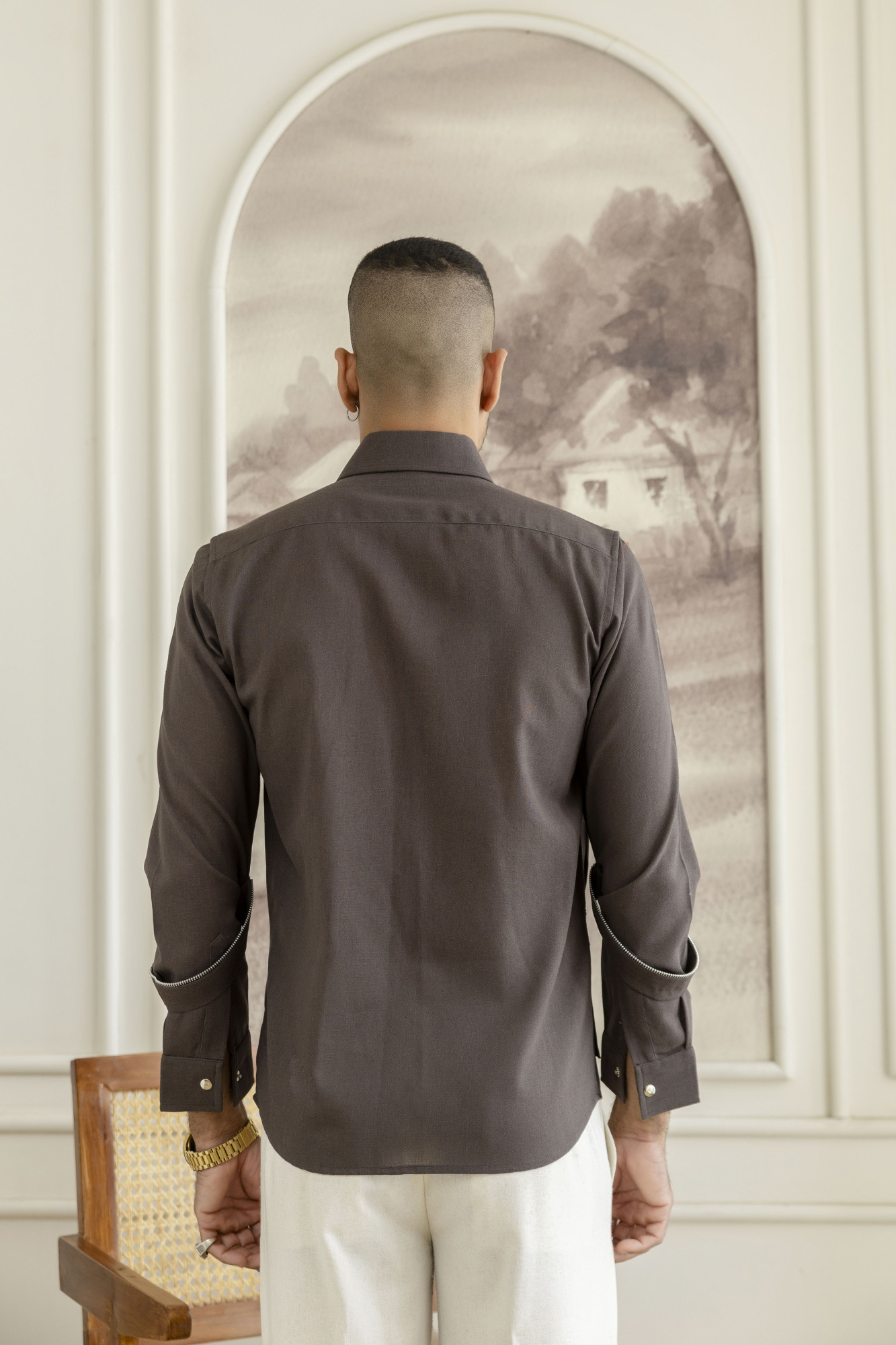 Pintex Zip Linen Shacket In Grey