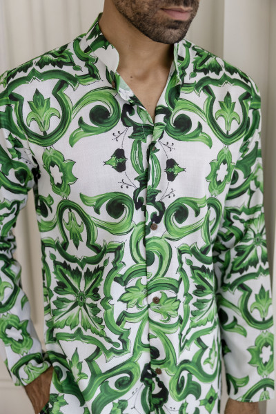 Abstract Print Kurta In Green