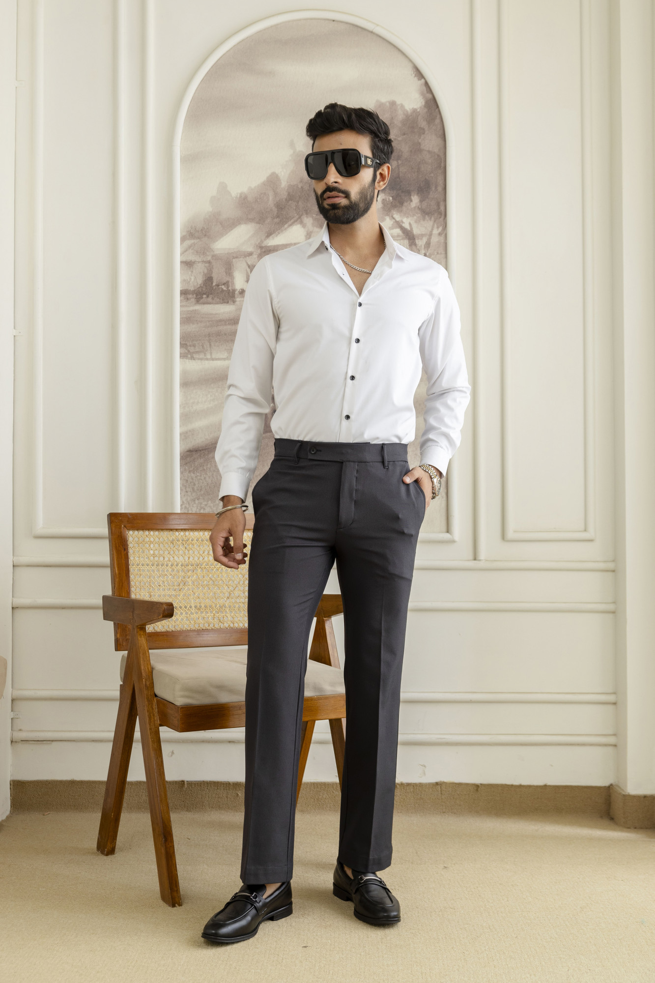 Striped Bootcut Pants In Black