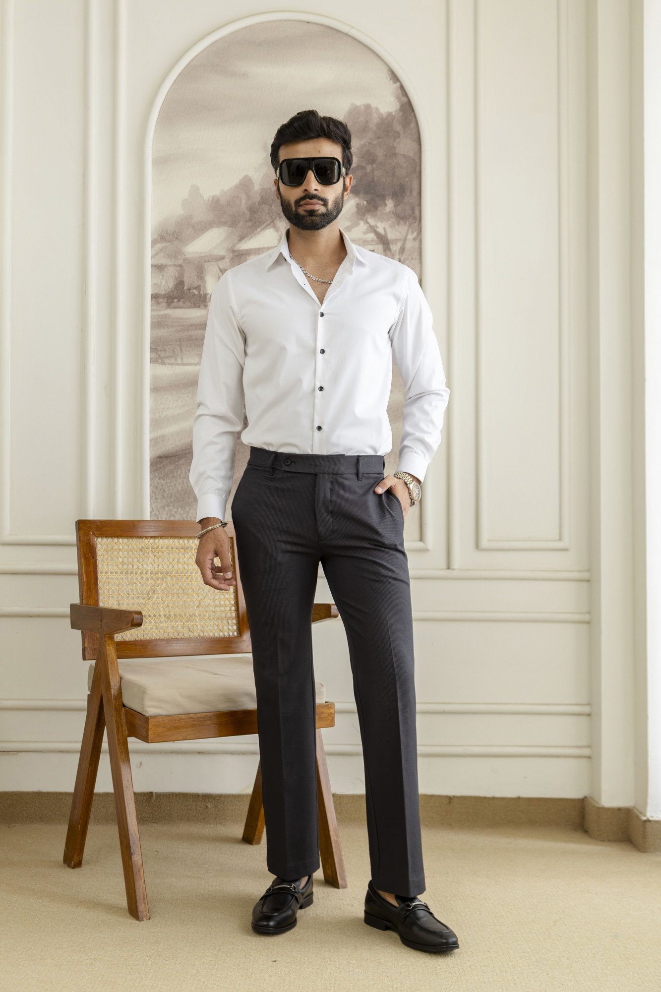 Striped Bootcut Pants In Black