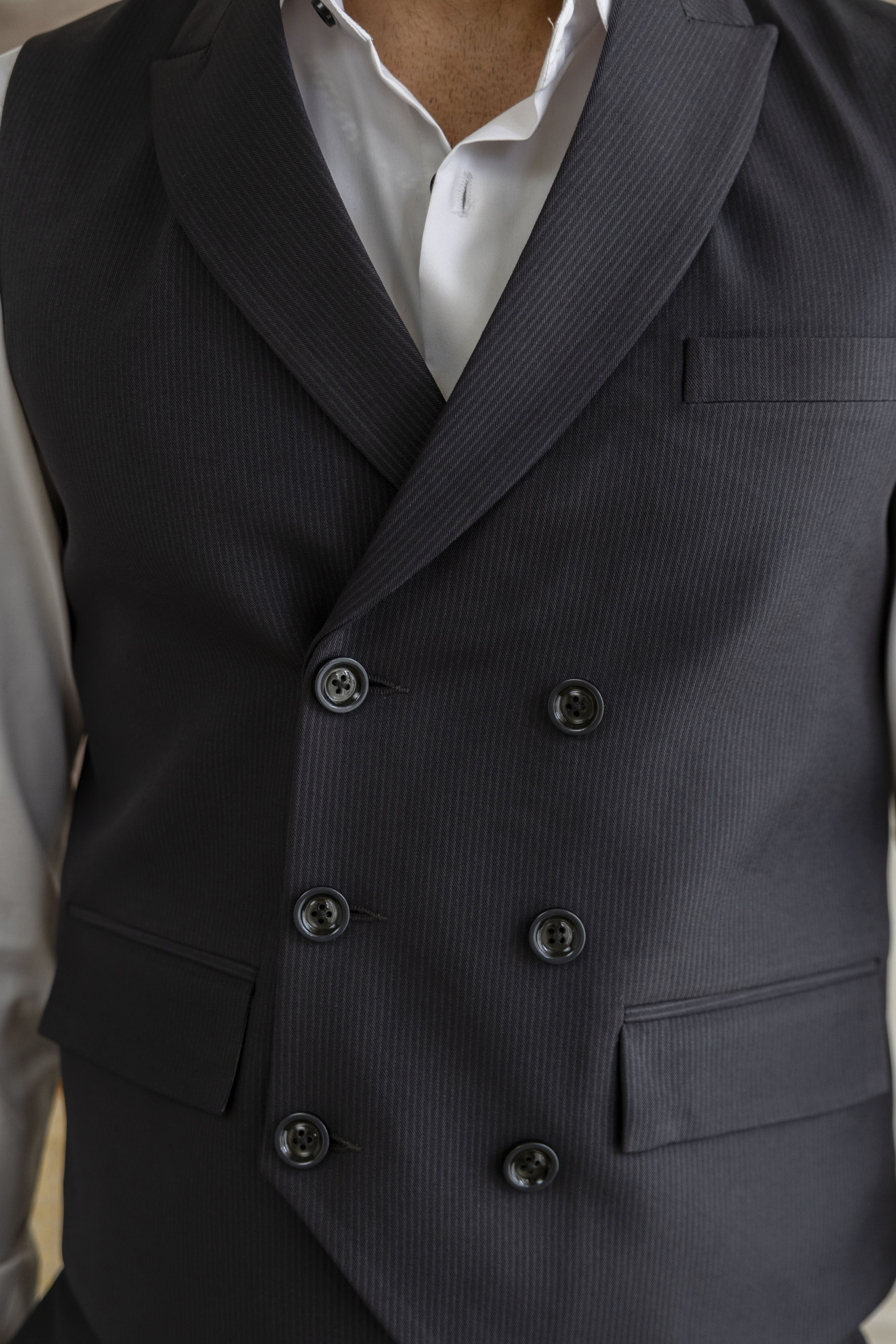 Striped Double Breasted Waistcoat In Black