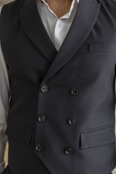 Striped Double Breasted Waistcoat In Black