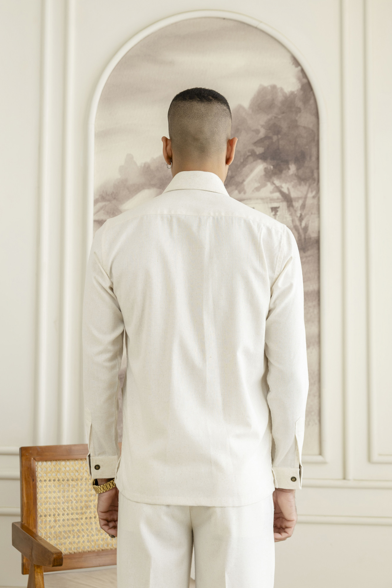 Zip Laced Linen Shacket In Off White