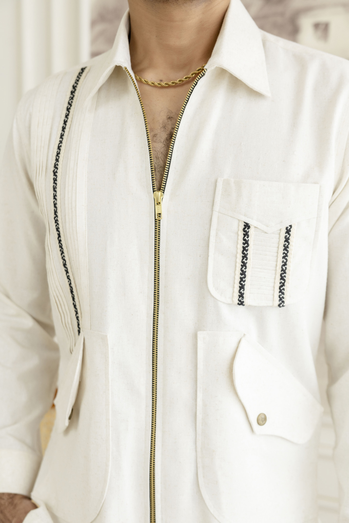 Zip Laced Linen Shacket In Off White