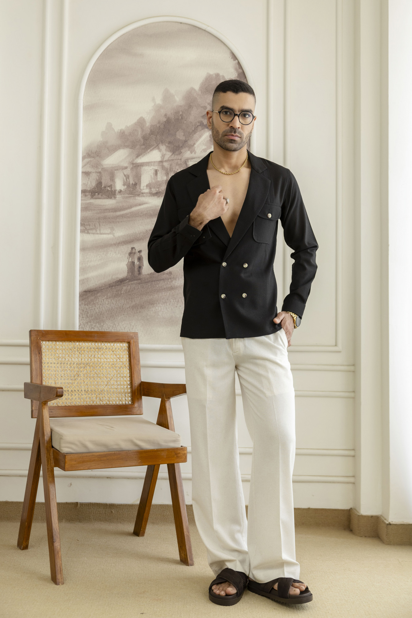 Blazer Shirt In Black Linen