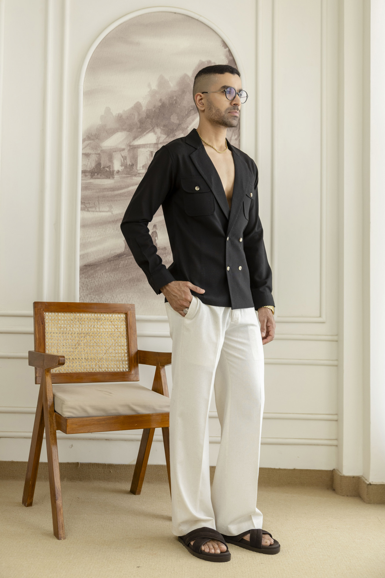 Blazer Shirt In Black Linen