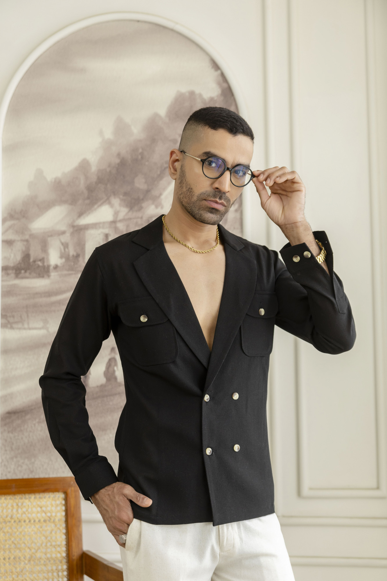 Blazer Shirt In Black Linen