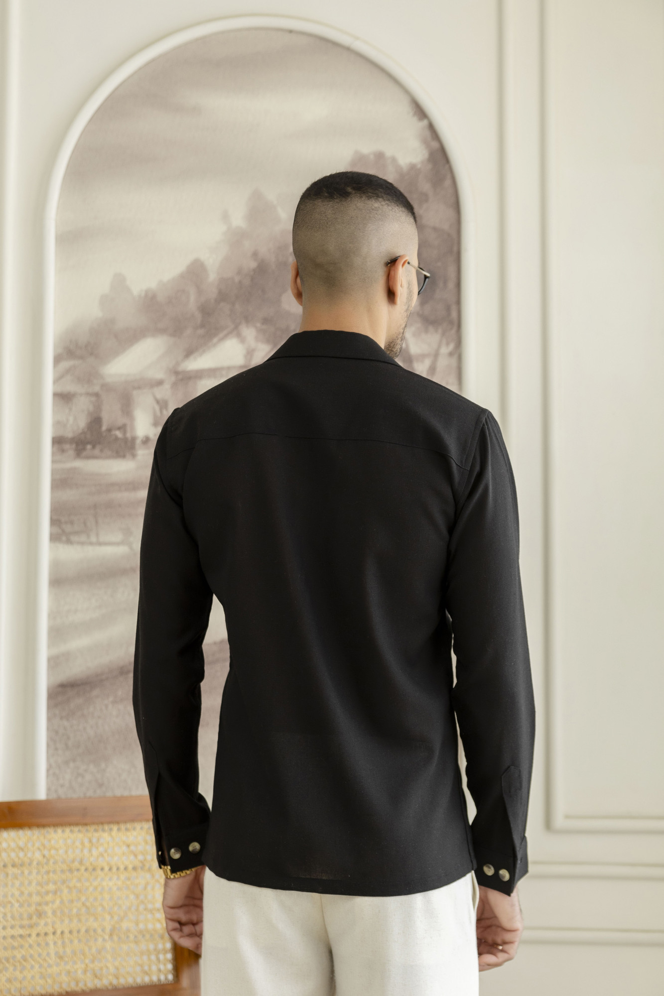 Blazer Shirt In Black Linen