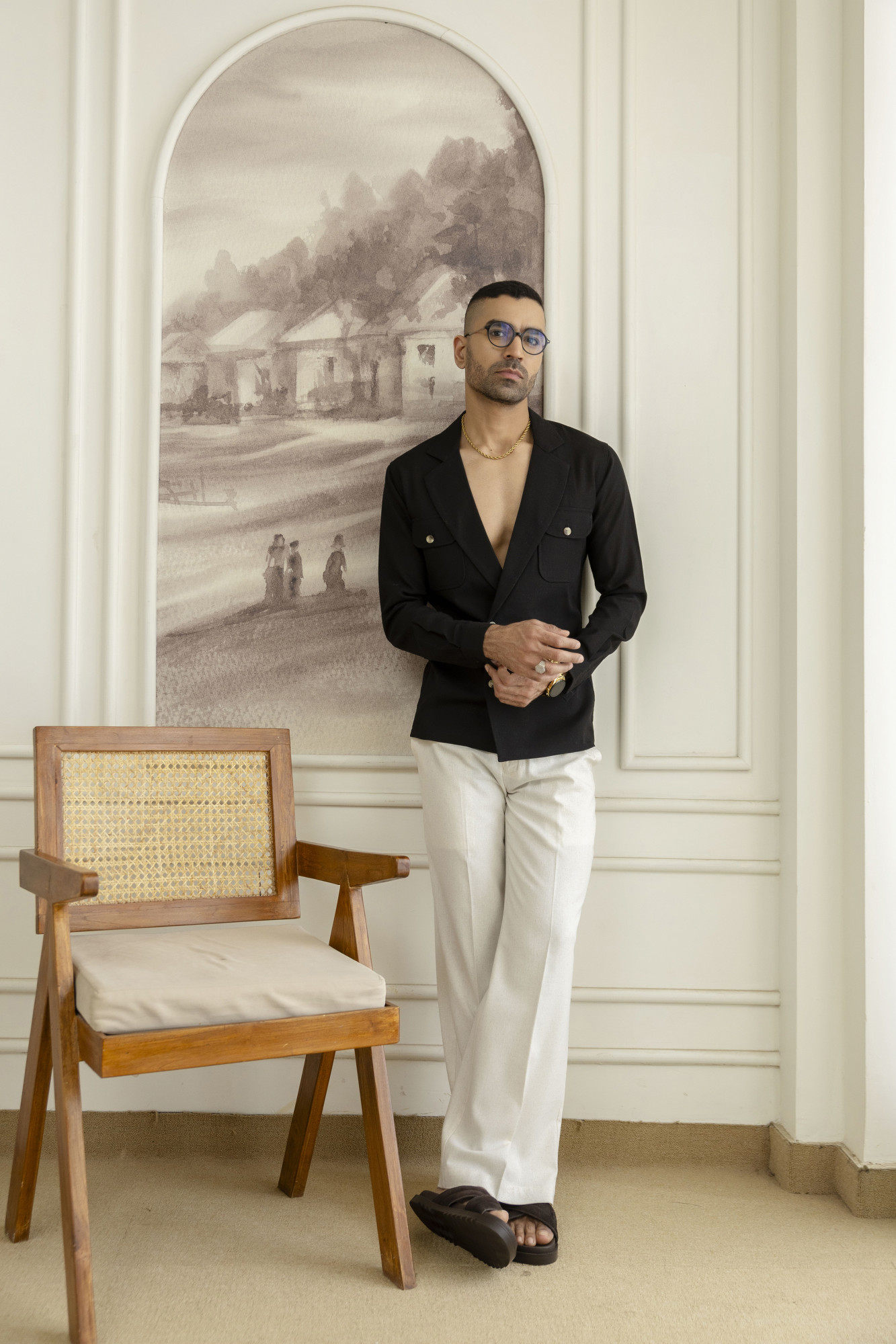 Blazer Shirt In Black Linen