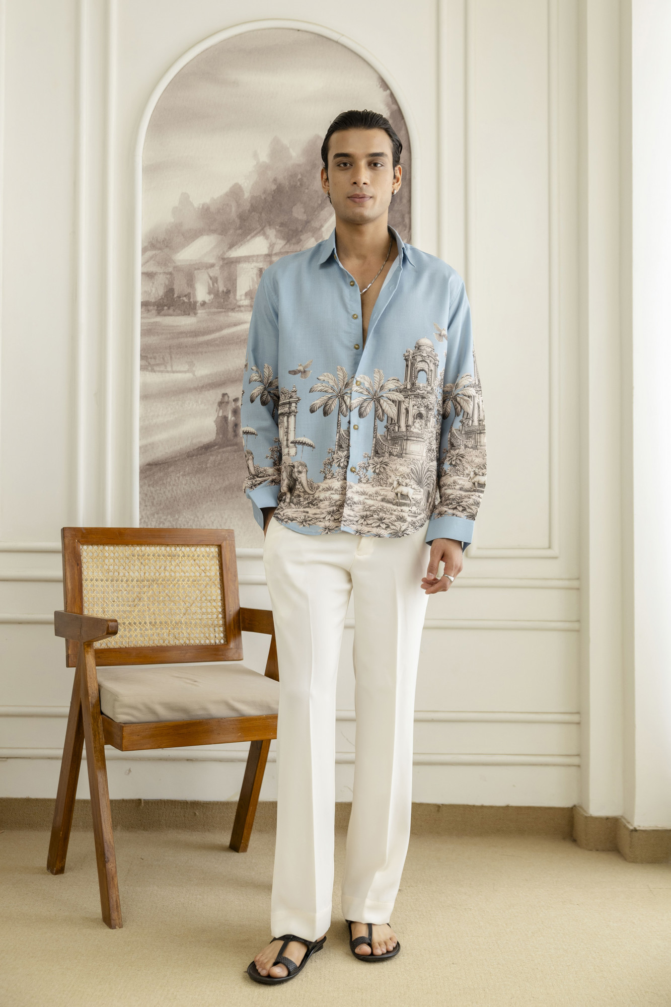 Printed Flowing Shirt In Powder Blue