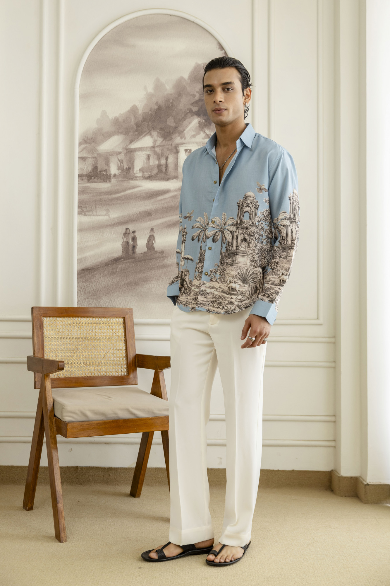 Printed Flowing Shirt In Powder Blue