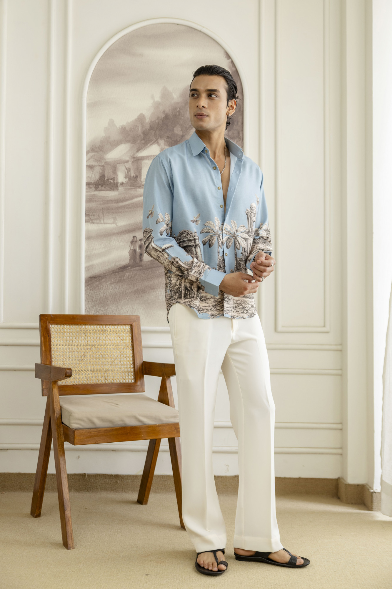 Printed Flowing Shirt In Powder Blue