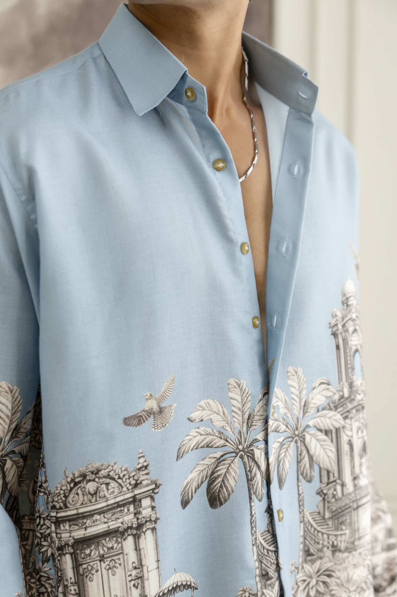 Printed Flowing Shirt In Powder Blue