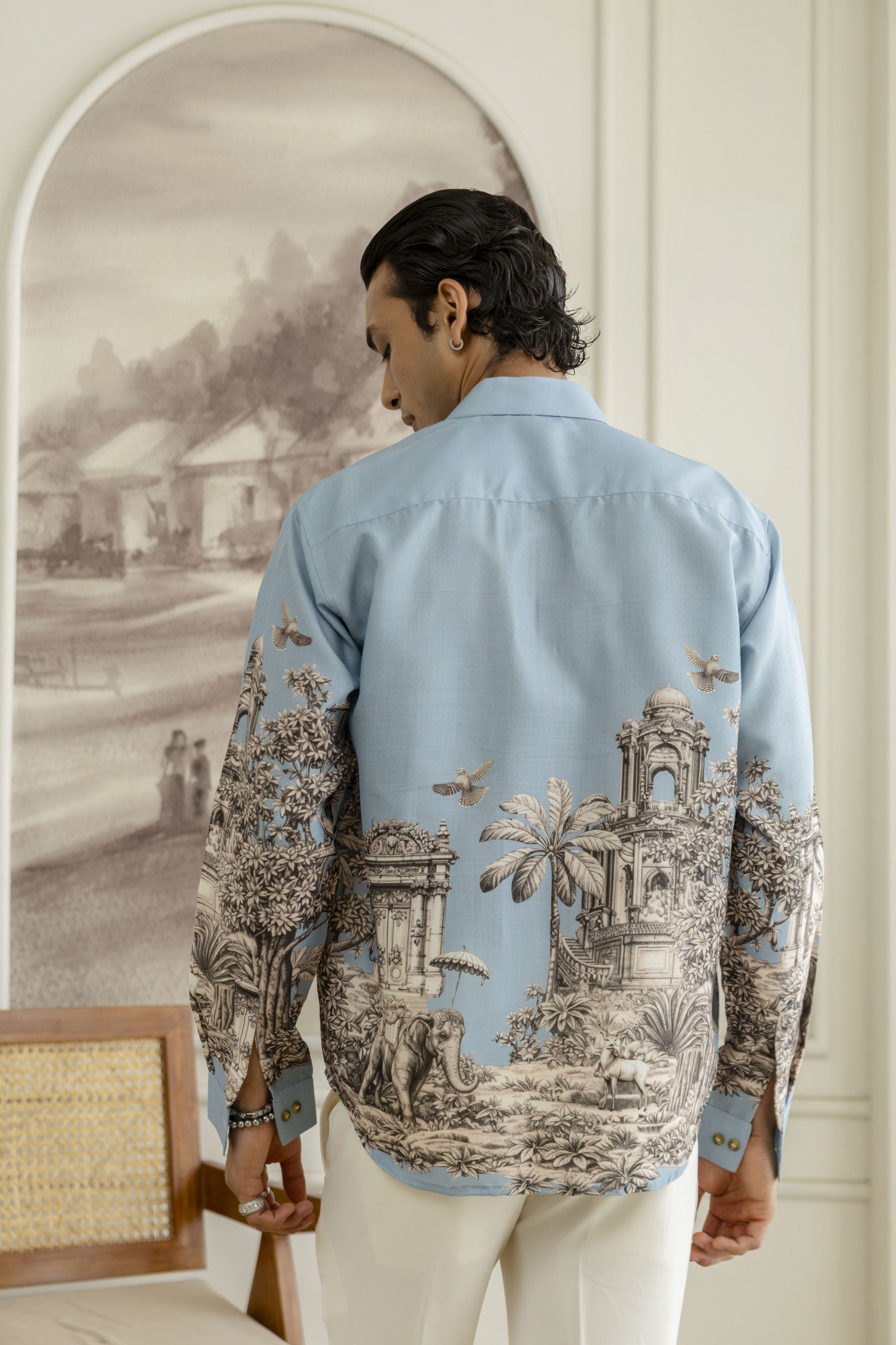 Printed Flowing Shirt In Powder Blue