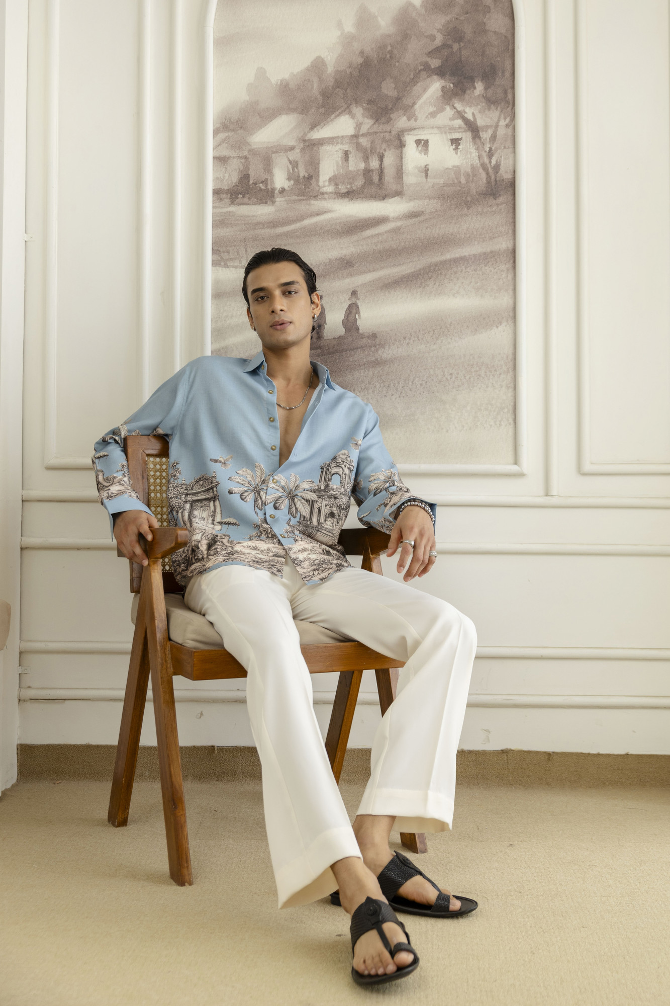 Printed Flowing Shirt In Powder Blue