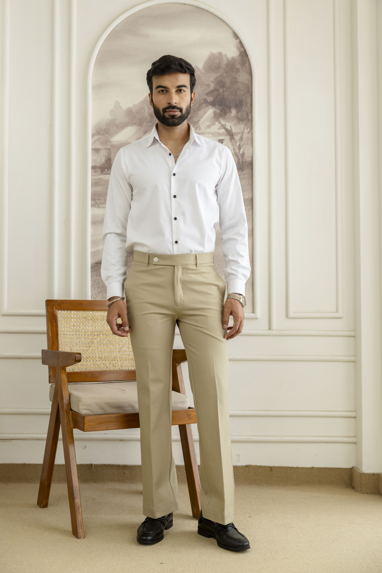 Striped Bootcut Pants In Khaki