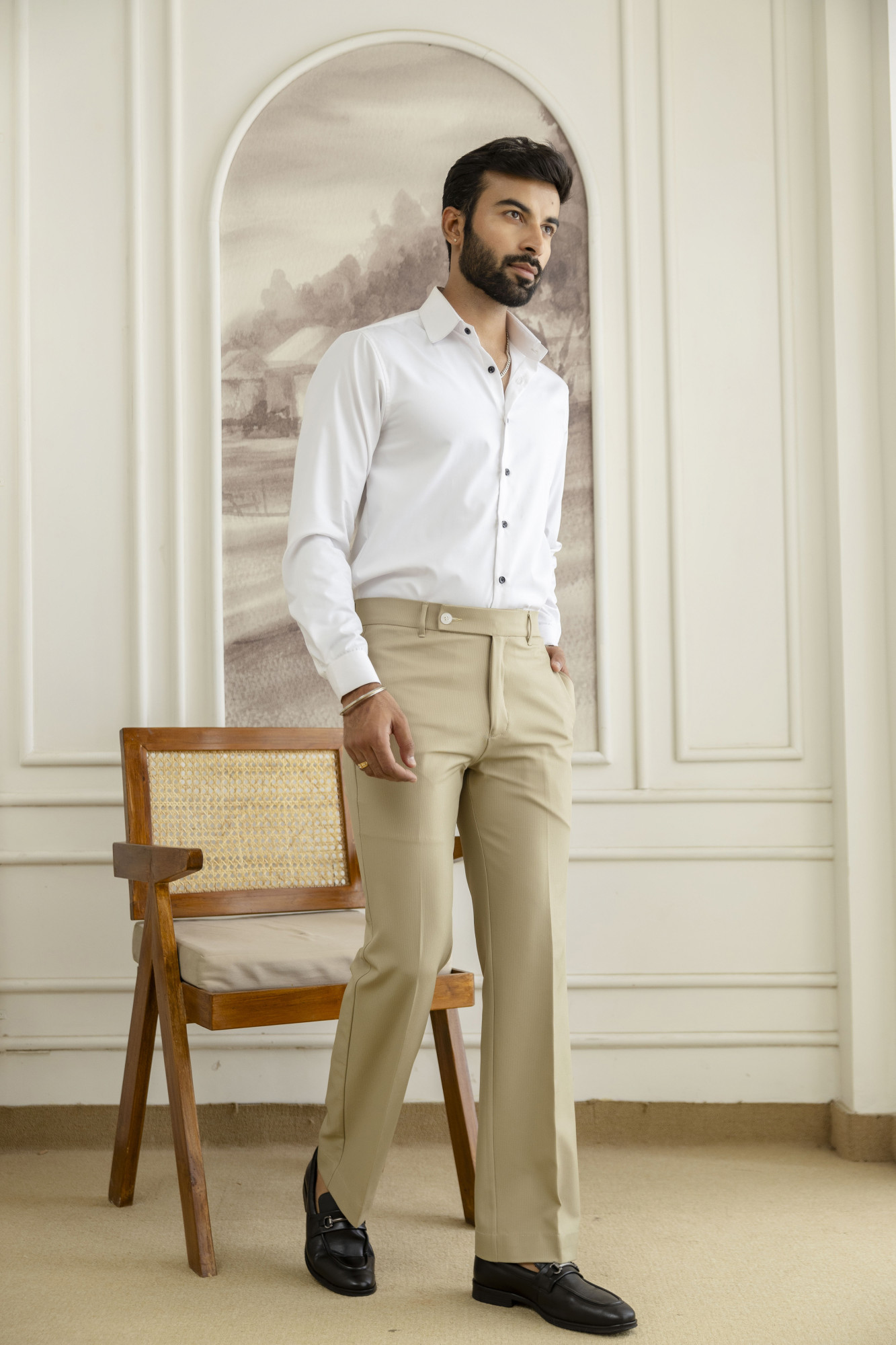 Striped Bootcut Pants In Khaki