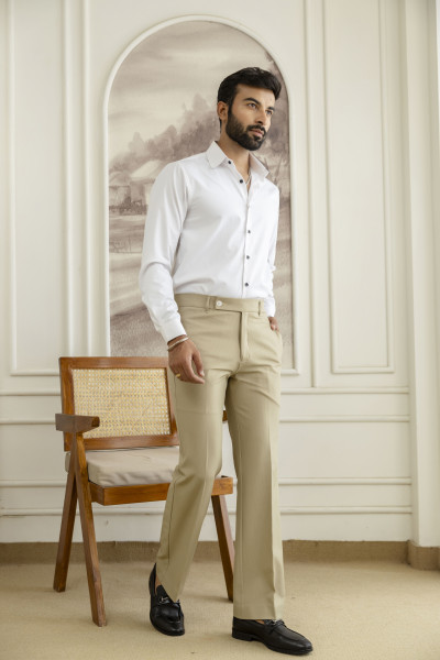Striped Bootcut Pants In Khaki