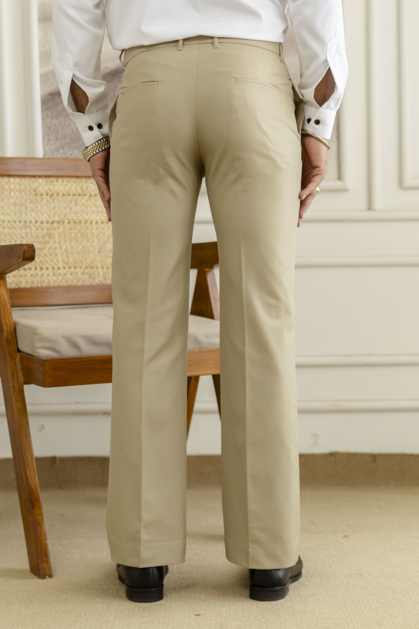 Striped Bootcut Pants In Khaki