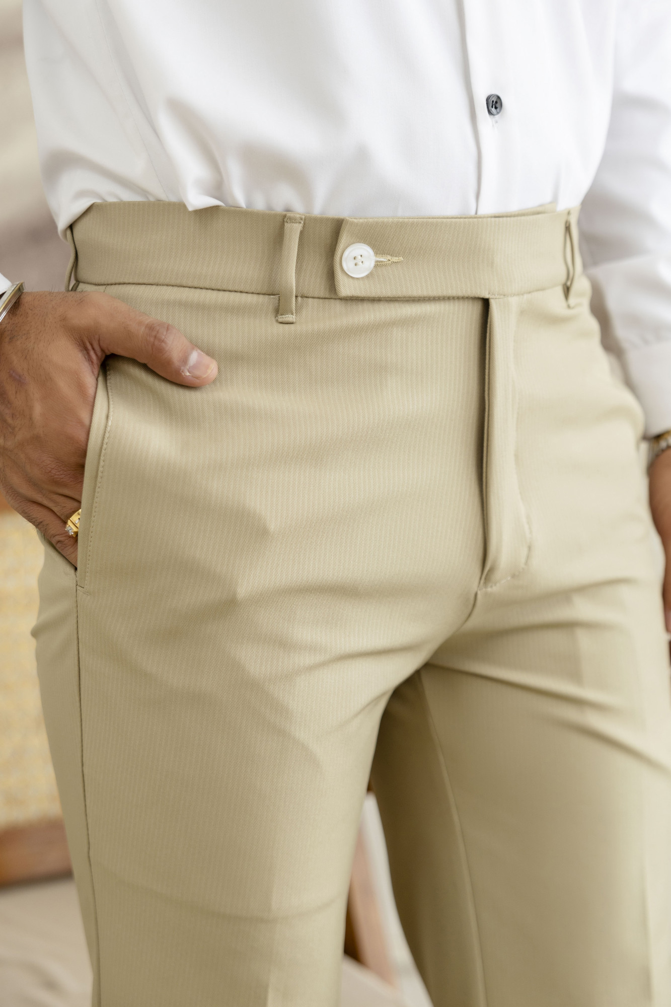 Striped Bootcut Pants In Khaki