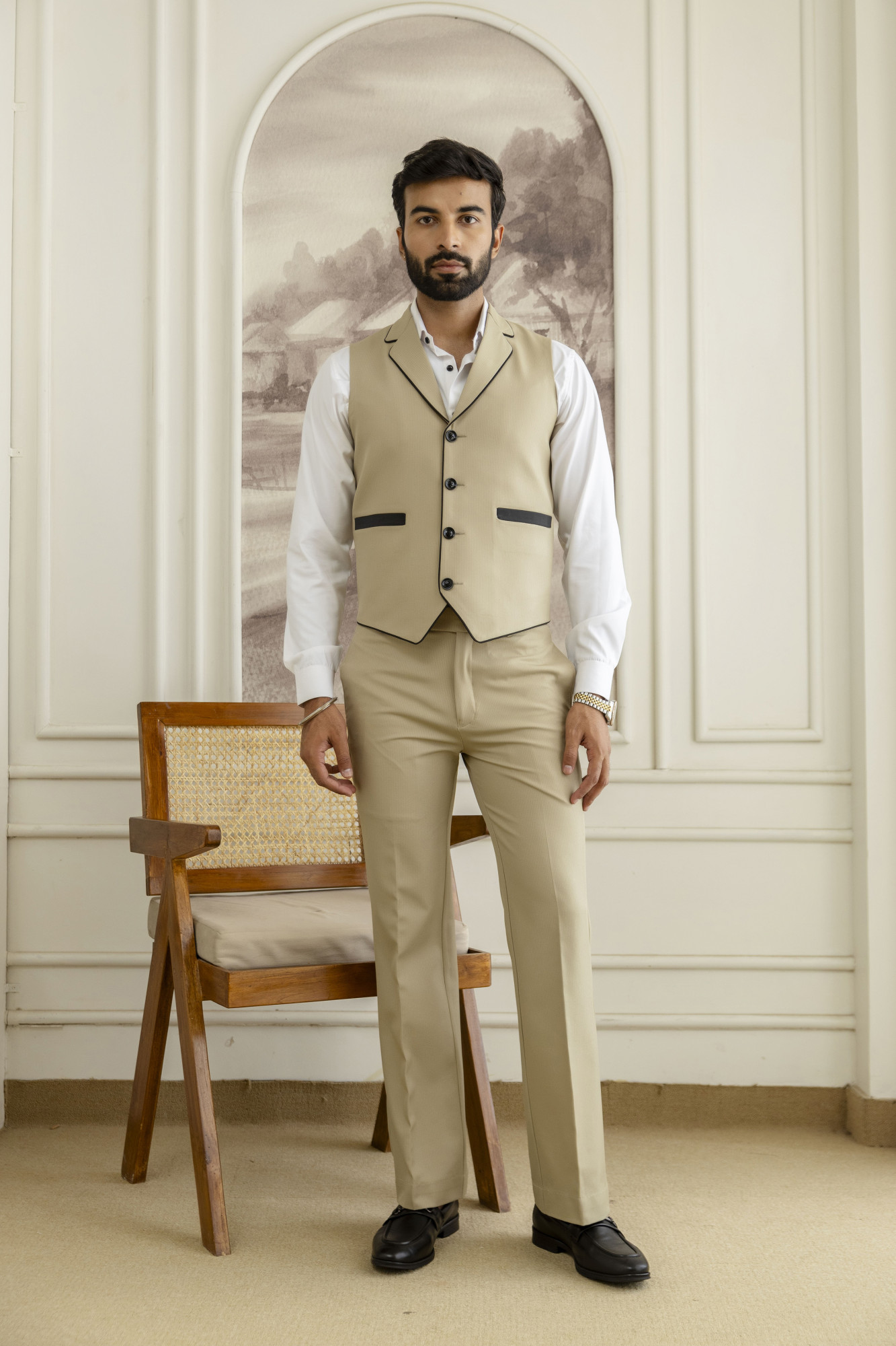 Striped Waistcoat In khaki