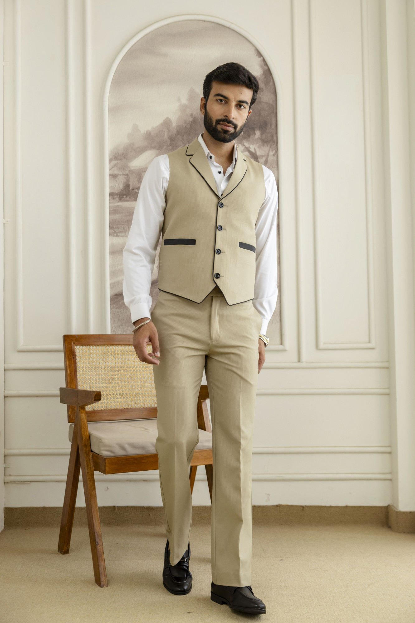 Striped Waistcoat In khaki