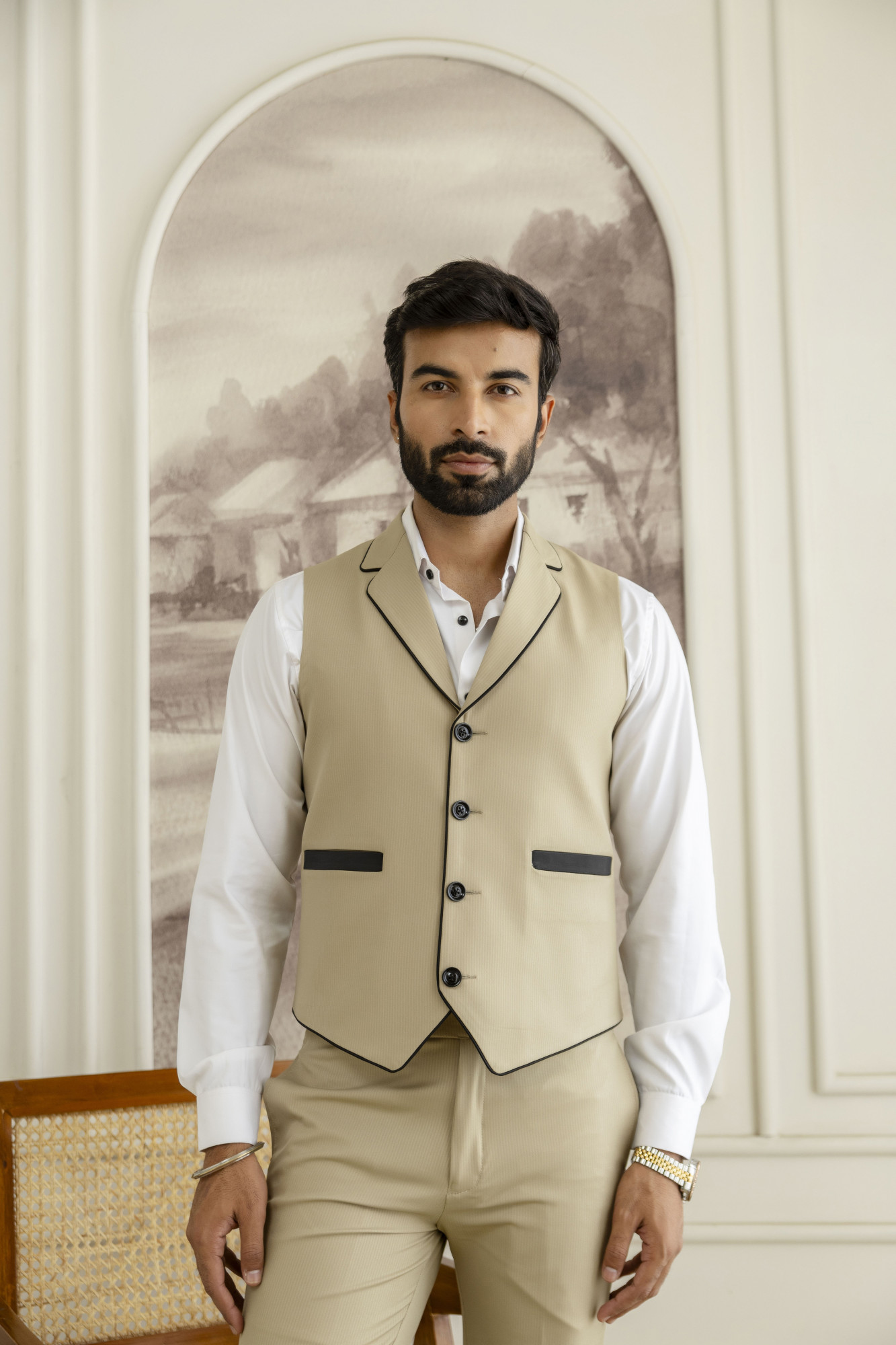 Striped Waistcoat In khaki