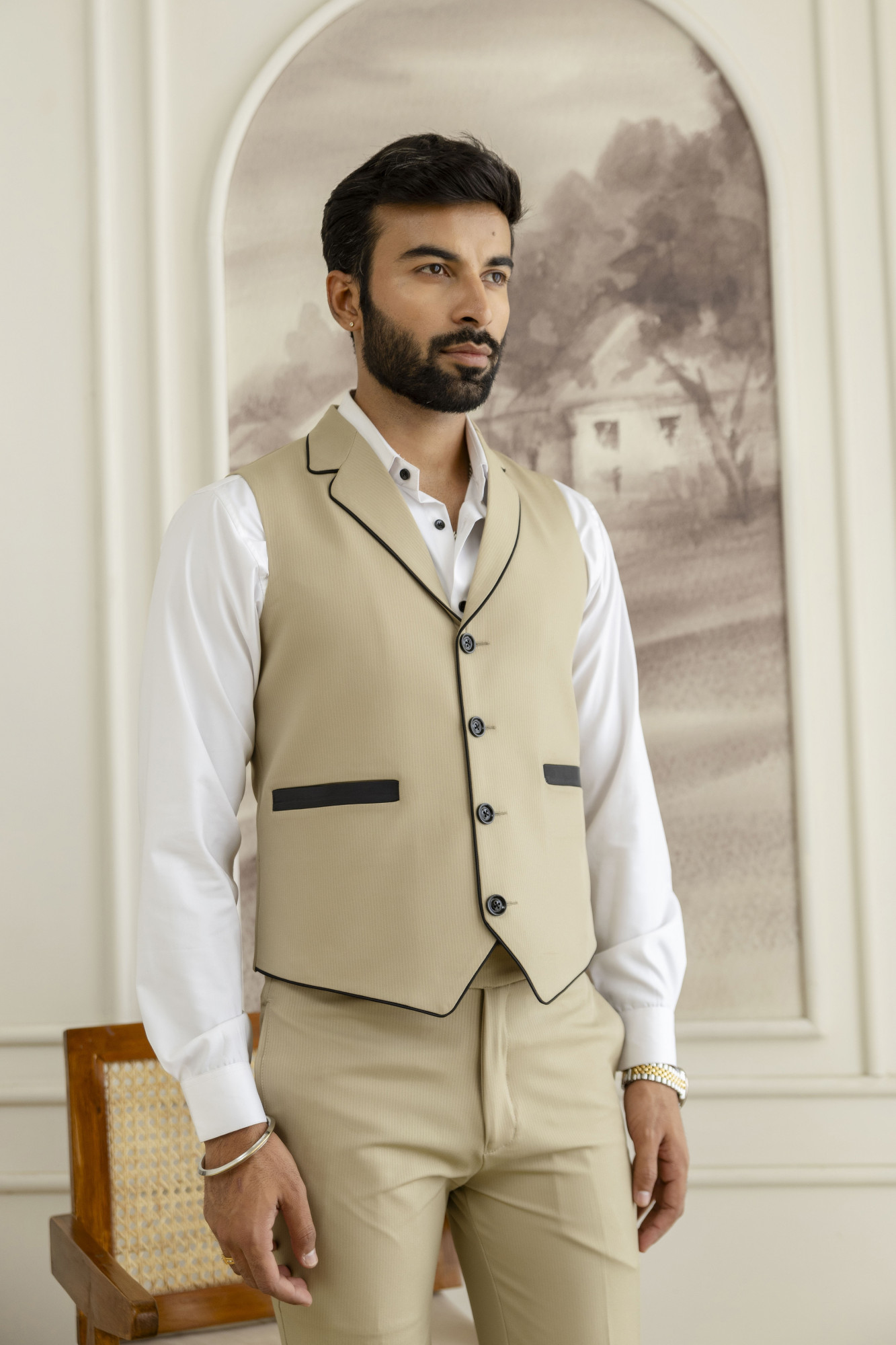 Striped Waistcoat In khaki