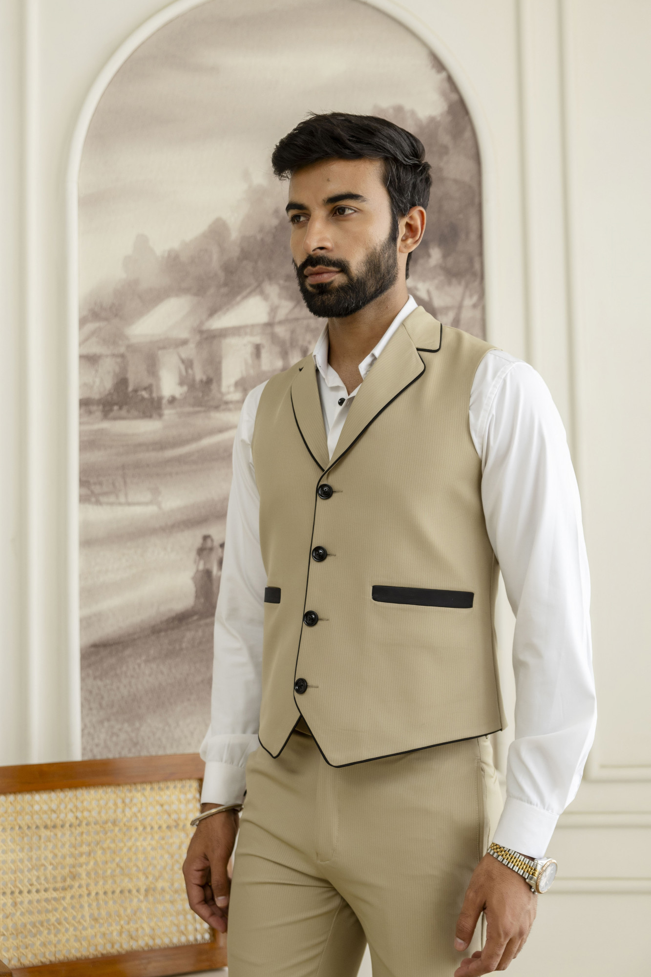 Striped Waistcoat In khaki