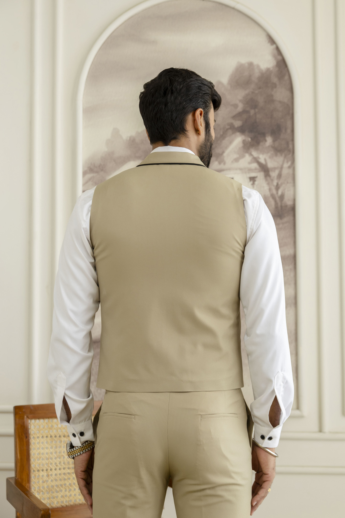 Striped Waistcoat In khaki