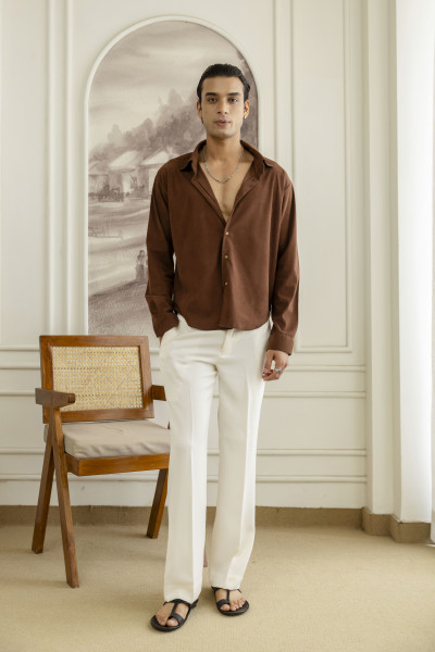 Micro Corduroy Relax Shirt In Brown
