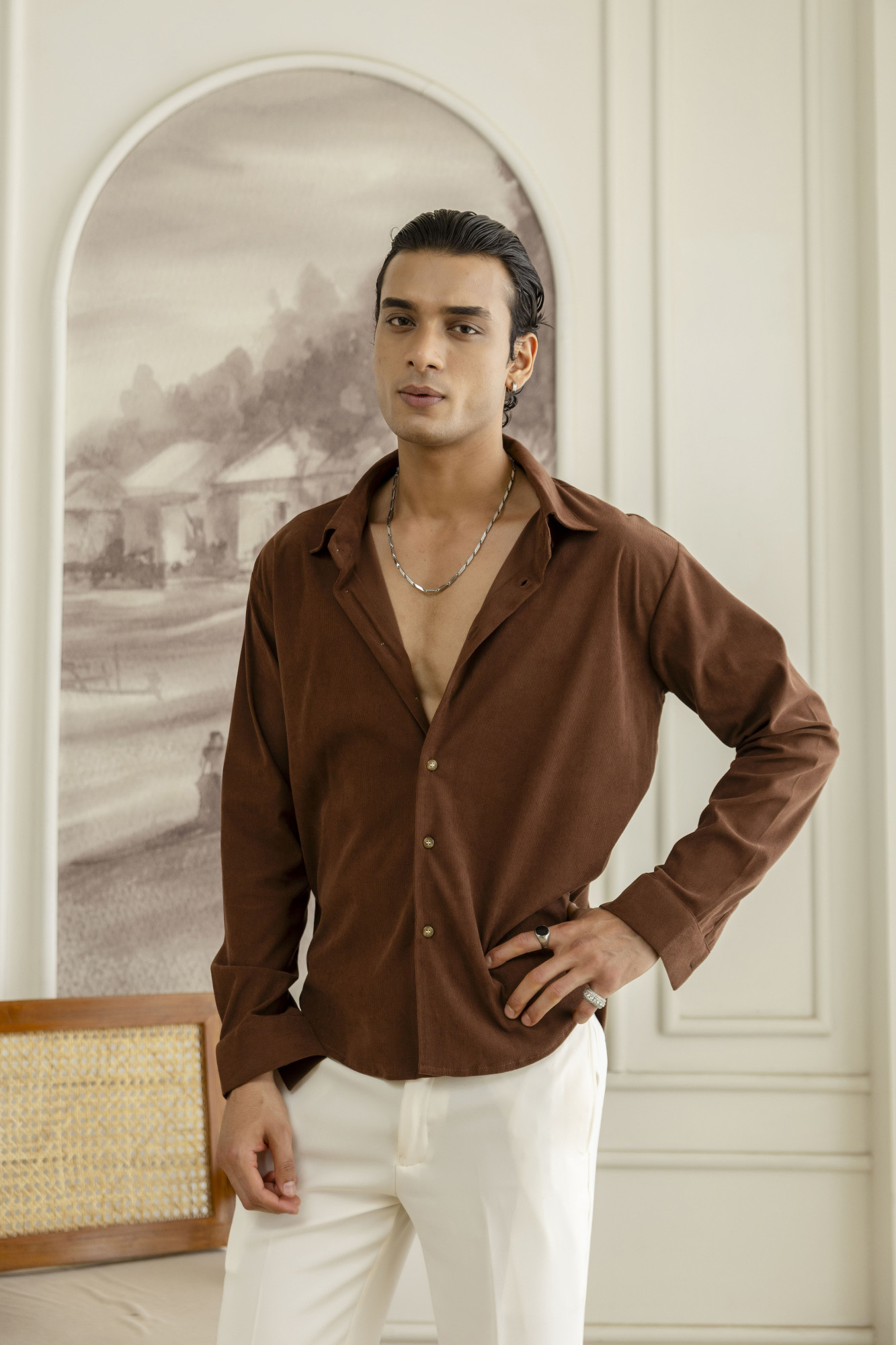 Micro Corduroy Relax Shirt In Brown