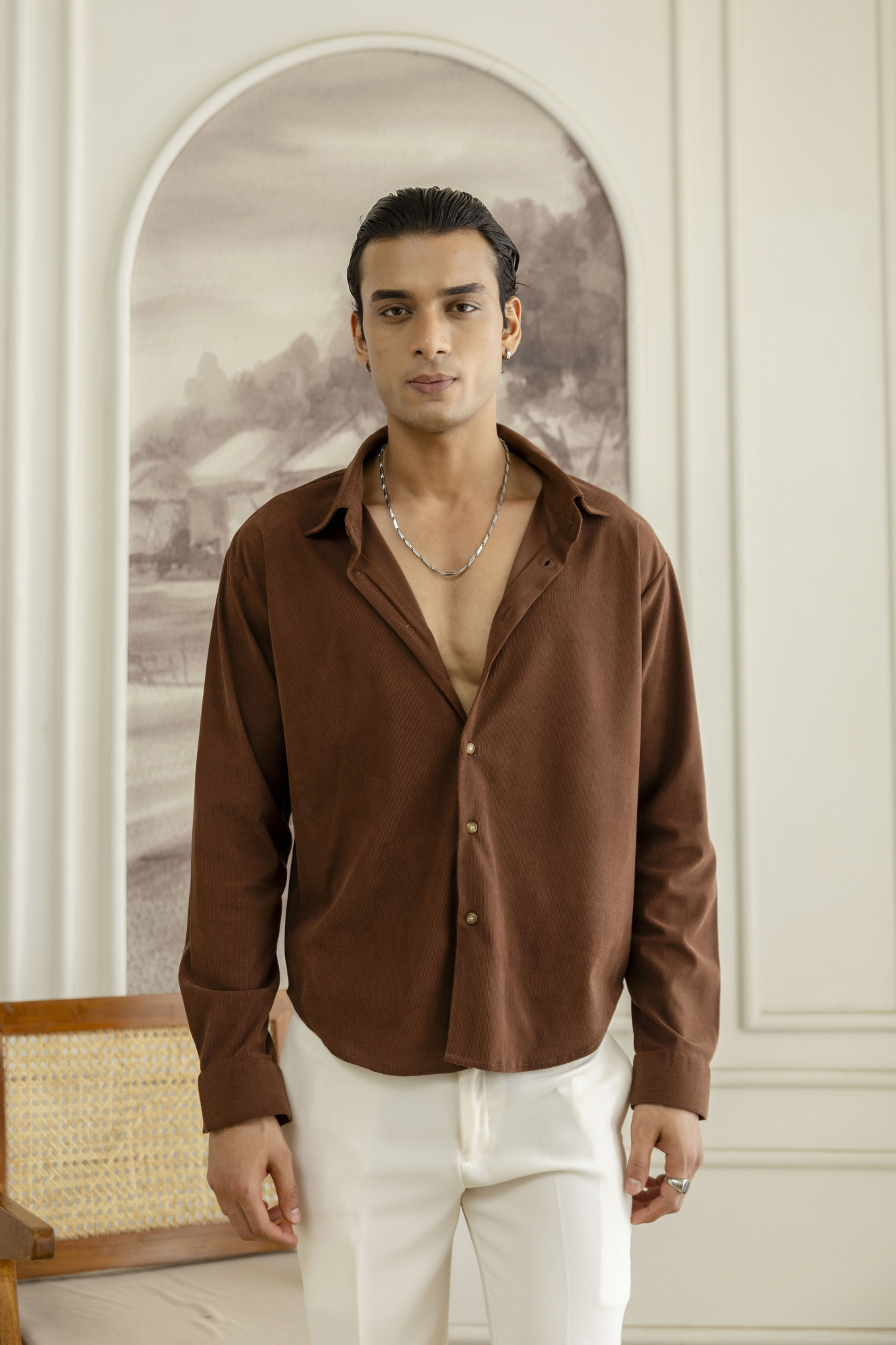 Micro Corduroy Relax Shirt In Brown