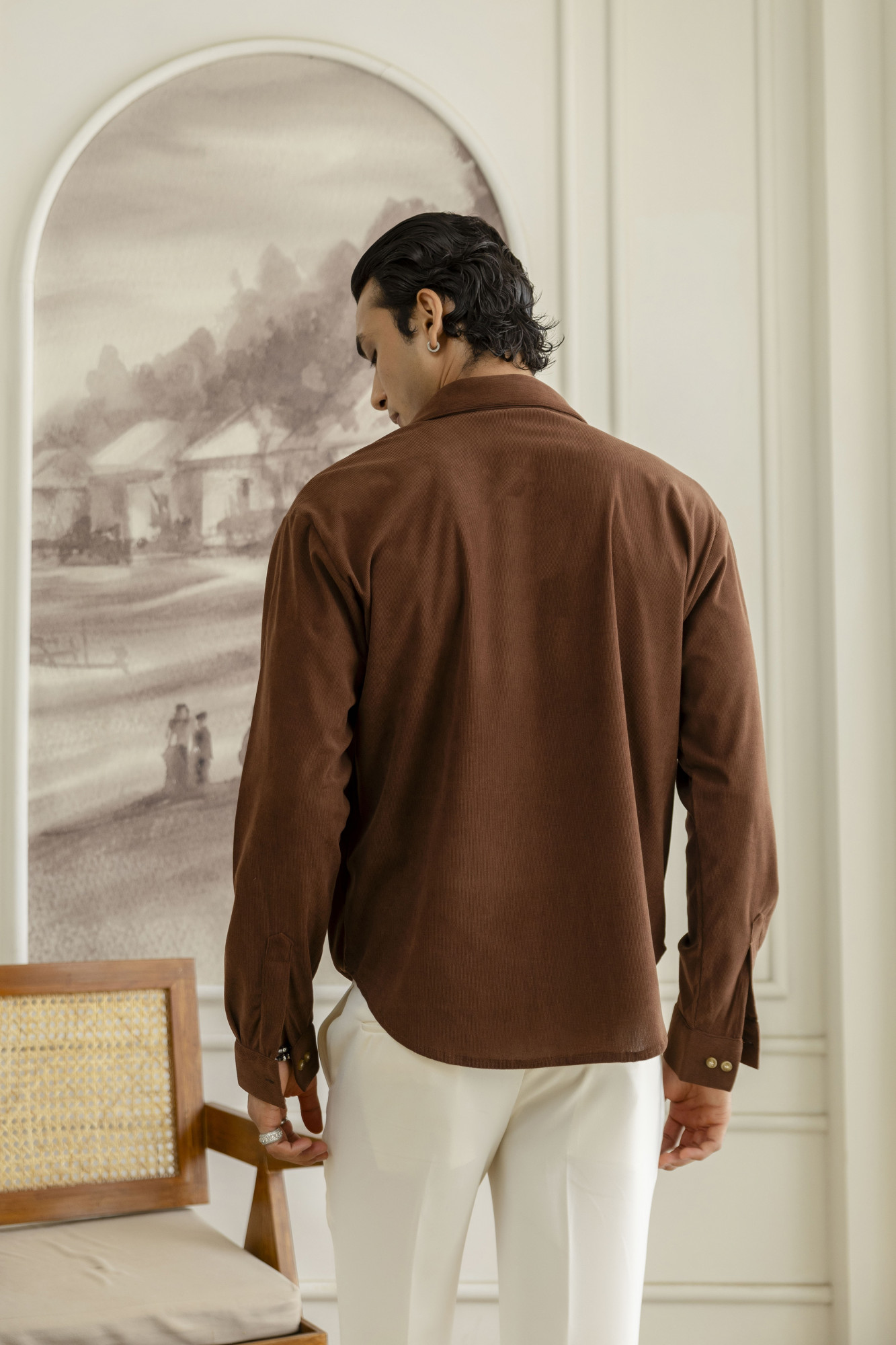 Micro Corduroy Relax Shirt In Brown