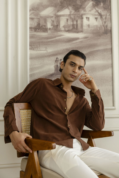 Micro Corduroy Relax Shirt In Brown