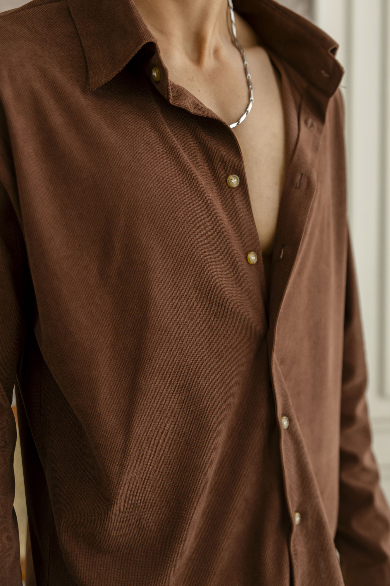 Micro Corduroy Relax Shirt In Brown