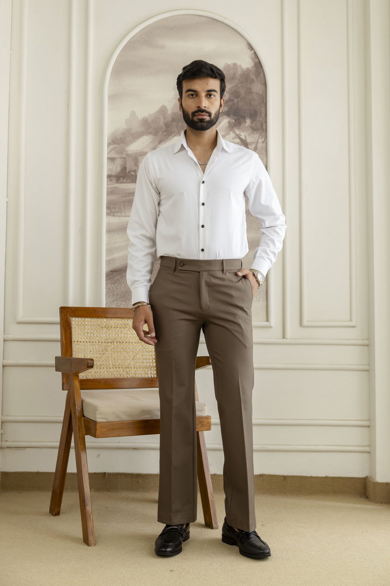 Striped Bootcut Pants In Dark Walnut