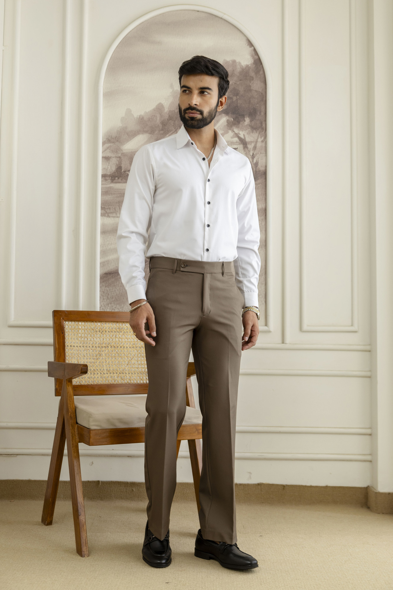 Striped Bootcut Pants In Dark Walnut