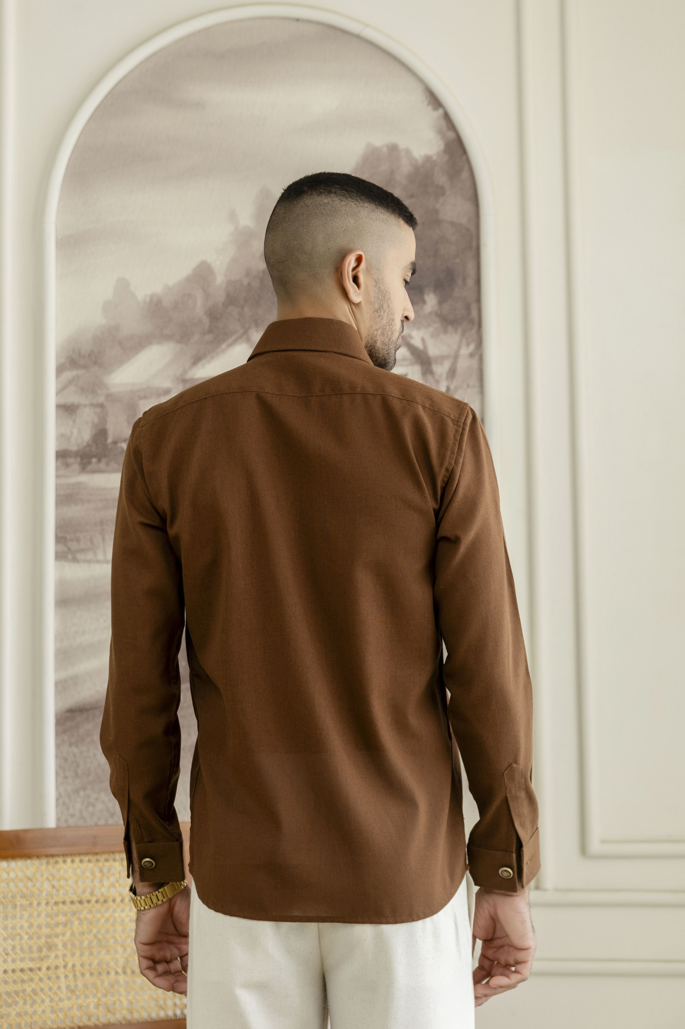 Zip Pintex Shacket In Rust Linen
