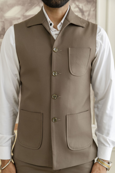 Striped Patch Pocket Half Jacket In Dark Walnut