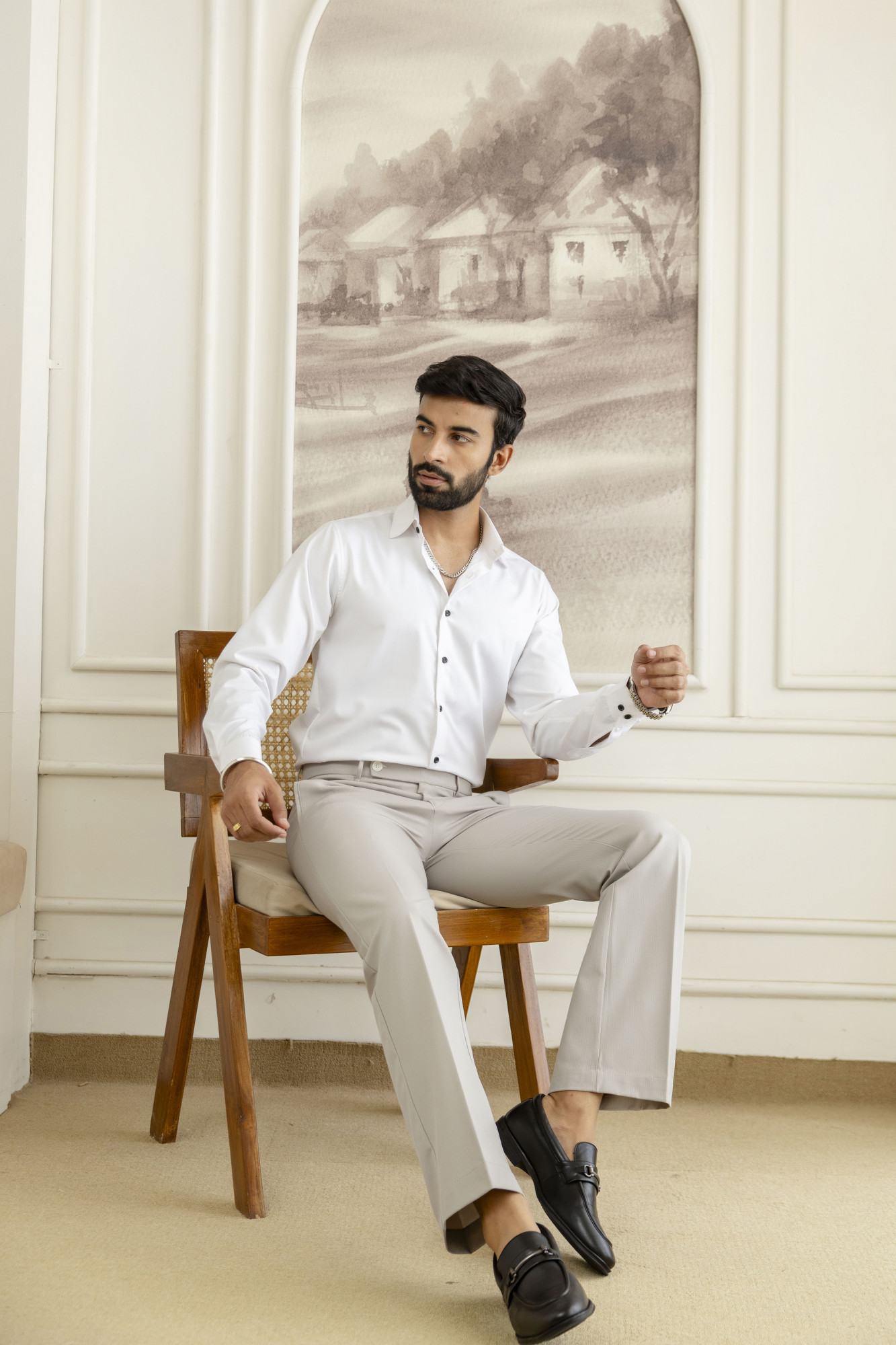 Striped Bootcut Pants In Light Grey