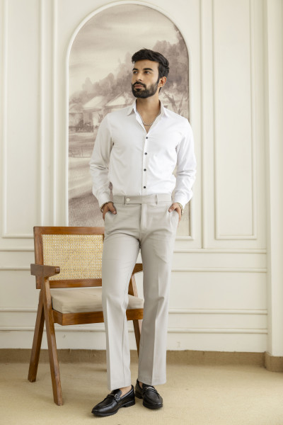 Striped Bootcut Pants In Light Grey