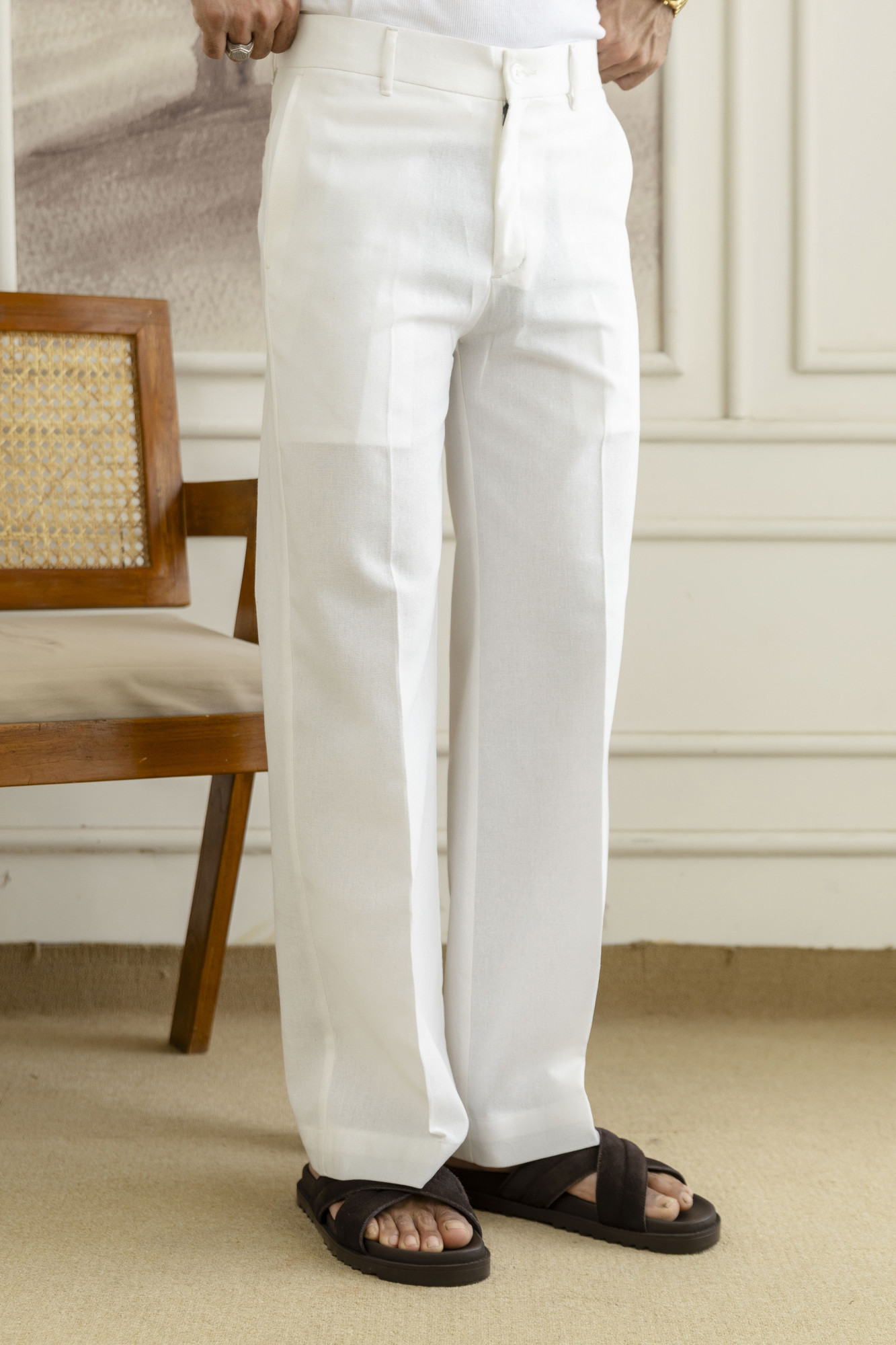 Flared Linen Pants In White