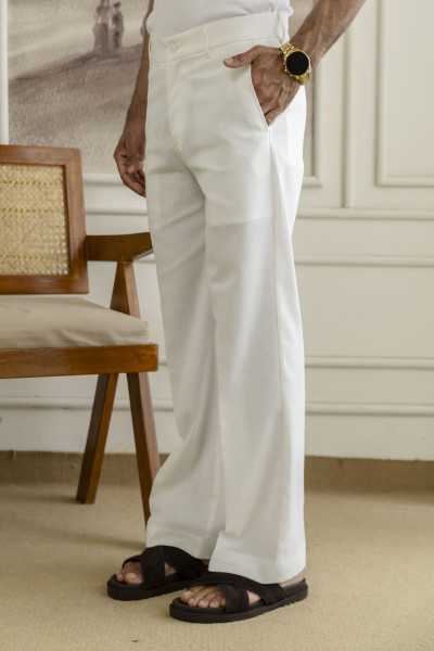 Flared Linen Pants In White