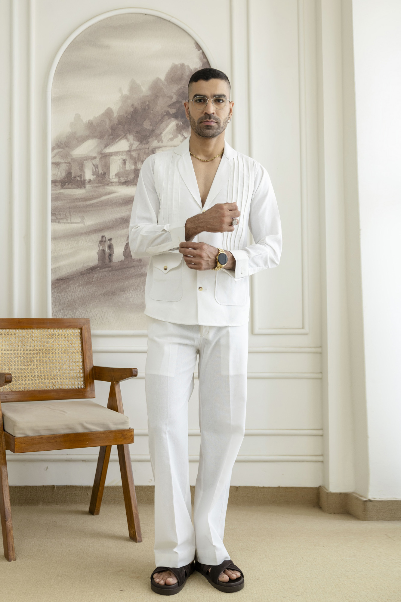 Linen Blazer Shirt In Pure White
