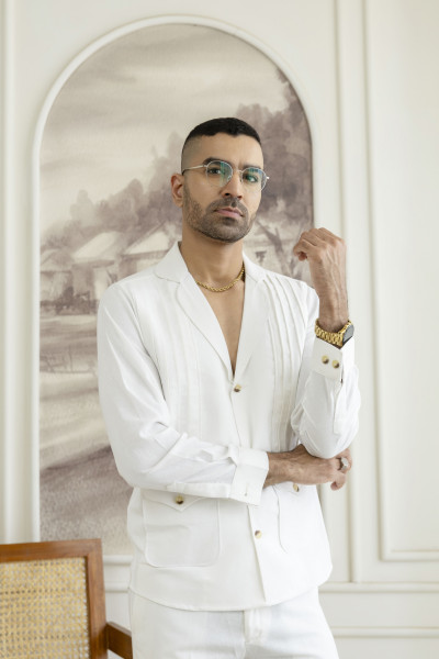 Linen Blazer Shirt In Pure White